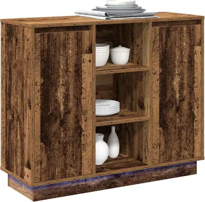 Zdjęcie produktu dla vidaXL Kredens LED ze starego drewna 90 x 32 x 75 cm Materiał drewnopochodny