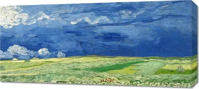 Image de Tableau 90 x 40 cm Champ de blé sous des nuages orageux, Van Gogh Vintage