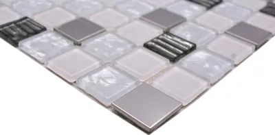 Produktbild von Handmuster Mosaikfliese selbstklebend Transluzent Edelstahl weiß Glasmosaik Crystal Stahl weiß Glas MOS200-4CM24_m
