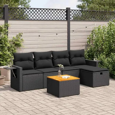 Produktbild von CLORIS 6-tlg. Garten-Sofagarnitur mit Kissen Schwarz Poly Rattan - Sitzgruppe 3325807