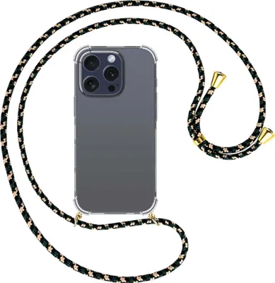 Produktbild von Handykette Backcover-Schutzhülle mit Band (Metall goldfarben) für iPhone 16 Pro - camouflage