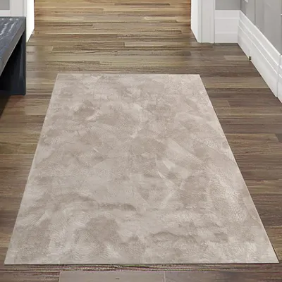 Produktbild von Teppich beige samtig weich Hasenfell-Optik mit sanftem Glanz Größe - 80 x 150 cm