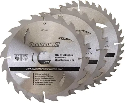 Produktbild von Silverline Hartmetall-Kreissägeblätter mit 20, 24 und 40 Zähnen, 3er-Pckg. 190 x 30