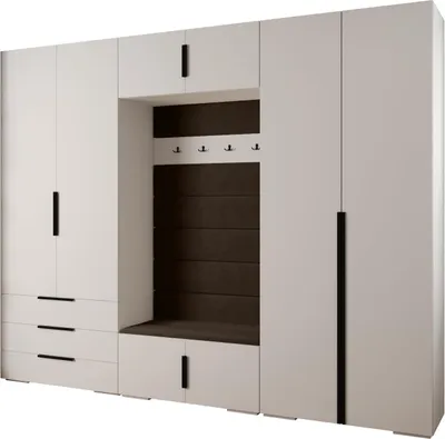 Produktbild von MEBLE KRYSPOL Inova 1 Möbelset Garderobe, 236,7x300x47cm - Weiß, Manila 04, Schwarz
