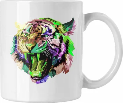 Produktbild von Trendation - Tiger Polygon Tasse Geschenk Tigern-Liebhaber Bunt (Weiß)