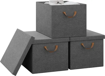 Produktbild von 3er-Set Aufbewahrungsboxen mit Deckel und Griffen, faltbar | Grau | 48x36x30 cm
