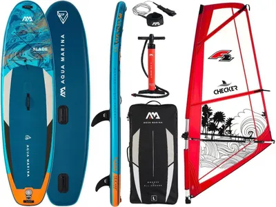 Immagine prodotto di Tavola da windsurf AQUA MARINA BLADE 10'6, tipo SUP, con vela Checker da 4,5 mq e attrezzatura per il surf
