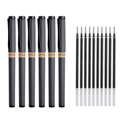 Produktbild von 6er Gelschreiber, Schwarze Tinte, Metallclip, Glattes Schreiben, Premium Minen mit 10er Set, 0,7 mm Schreibstift