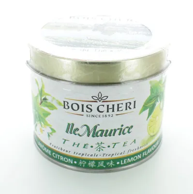 Image de Bois Cheri thé noir citron (125g - thé noir en vrac) dans une boîte de collection nostalgique