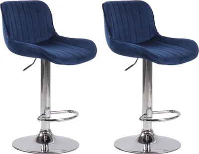 Produktbild von CLP 2er Set Barhocker Lentini Samt drehbar und höhenverstellbar blau Gestell Farbe chrom