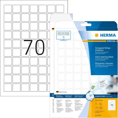 Productafbeelding van HERMA 8339 weerbest folielabels A4 (24 x 24 mm - 25 velles - Polyesterfolie - Mat) zelfklevend - Bedrukbaar