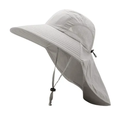 Produktbild von Uni-Sonnenhut mit Nackenschutz, atmungsaktivem, luftdichtem Netzgewebe, festem Riemen, UV-Schutz, faltbar, atmungsaktiv, ideal für Gartenarbeit, Angeln und Outdoor-Aktivitäten.