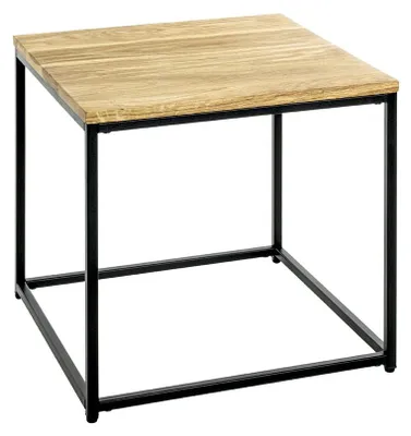 Beistelltisch massiv Eiche geölt, Metall schwarz, 45x45x45 cm