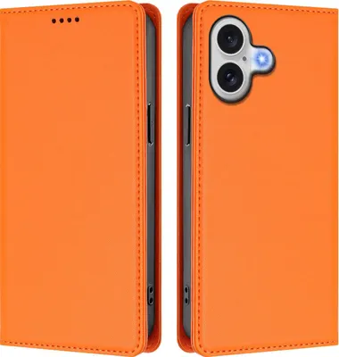Immagine prodotto di Custodia in pelle per iPhone 17, custodia flip magnetica in Finto cuoio con supporto Arancione