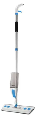 A spray mop is shown standing upright against a white background.