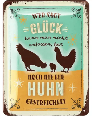 Produktbild von LANOLU Retro Blechschild Hühnerstall - Wer sagt Glück, Hühner Zubehör, Deko für den Hühnerstall, Garten Schild, Hühner Deko, 15x20cm