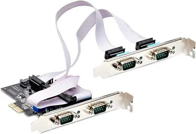 Image de Carte adaptateur série PCIe - Carte RS232 - Connexion d'appareils - Quatre ports indépendants - Standard et profil bas - Noir
