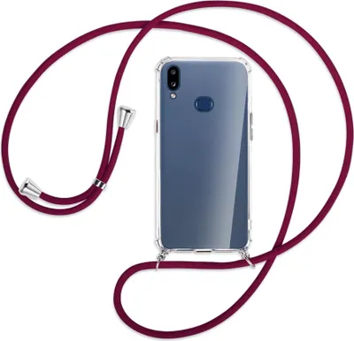 Produktbild von Handykette Backcover-Schutzhülle mit Band (Metall silberfarben) für Samsung Galaxy A10s - dunkelrot
