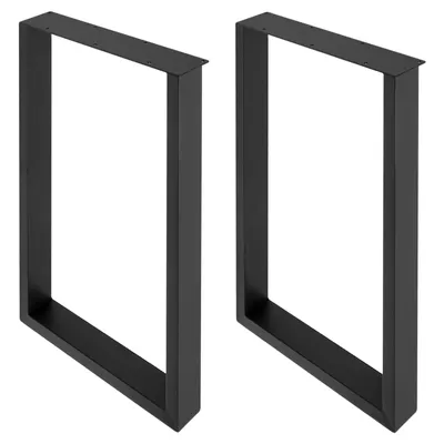Two black metal table legs are shown against a white background.