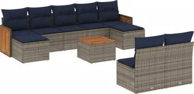 Produktbild von vidaXL 10-teiliges Gartensofa-Set mit Kissen, grau, Polyrattan