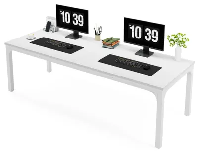 Produktbild von Schreibtisch für 2 Personen - Extra langer Computertisch 200 cm - Doppelarbeitsplatz - Rechteckige Tischplatte - Birkenholz - Homeoffice - Weiß