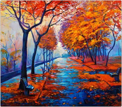 Produktbild von Spritzschutz Herdabdeckplatte Schneidebrett aus Glas Herbstblätter im Wald 1-Teilig (60x52cm)