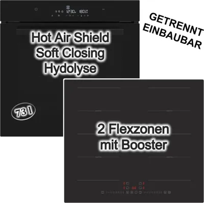 Produktbild von Herdset Backofen Hydrolyse SoftClose 73 Liter Induktionskochfeld 60 cm Flexzonen Booster autark rahmenlos Daewoo PKM