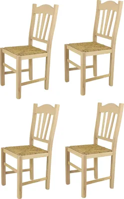 Produktbild von t m c s Tommychairs - 4er Set Stühle SILVANA für Küche und Esszimmer, robuste Struktur aus poliertem Buchenholz, unbehandelt und 100% natürlich, Sitzfläche aus echtem Stroh