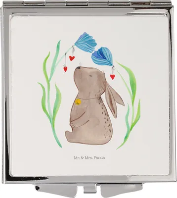 Produktbild von Mr. & Mrs. Panda Kleiner Spiegel Hase Blume - Weiß - Geschenk, Taschenspiegel, Kaninchen, Kosmetikspiegel, Geburtstag, Schminkspiegel, Handspiegel, Träume, Frauen, Ostern