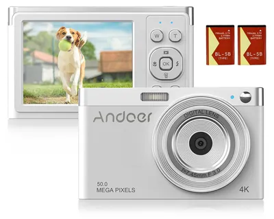 Produktbild von Andoer Kompakte 4K-Digitalkamera, Video-Camcorder, 50 MP, 2,88 Zoll, IPS-Bildschirm, Autofokus, 16-facher Zoom, Anti-Shake-Gesichtserkennung, Smile Capture, integrierter Blitz mit 2 Batterien, Tragetasche, Handschlaufe fuer Kinder und Jugendliche