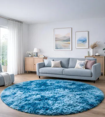 Productafbeelding van Ronde, pluizige vloerkleed, diameter 100 cm, antislip, geschikt voor de woonkamer