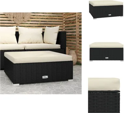 Produktbild von vidaXL Garten-Fußhocker mit Kissen Schwarz 70x70x30 cm Poly Rattan -  Gartensofaelemente