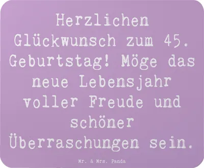 Produktbild von Mr. & Mrs. Panda Mauspad Spruch 45. Geburtstag Freude - Lavendeltraum - Geschenk, Alter, Jubiläum, Herzlichen Glückwunsch zum, Happy Birthday, laptop, mousematte, Lachen