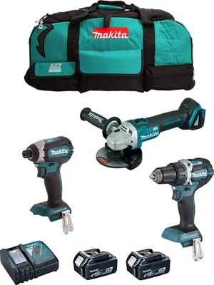 Produktbild von MAKITA Kit DLX3125TX1 (DDF484 + DTD153 + DGA506 + 2 x 5,0 Ah + DC18RC + Tasche)