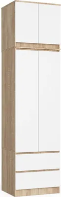 Produktbild von Akord Kleiderschrank Mit Aufsatz 2 Türen 2 Schubladen Sonoma-Eiche/Weiß 60X51X234 Cm