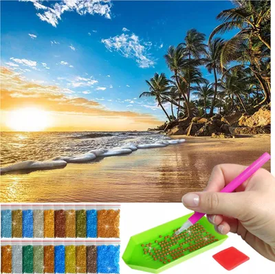Produktbild von ARTULIO Diamond Painting Set - Exotischer Strand Sonnenuntergang - 30 x 40 cm - 5D Diamant Painting