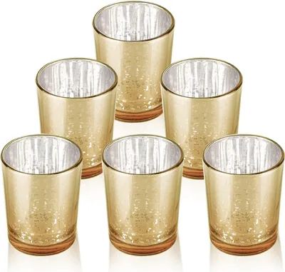 Produktbild von Teelichtgläser 6er Set, Gefleckt Teelichthalter Glas, Kerzenhalter Teelichthalter,Kerzengläser für Teelicht Deko Weihnachten Tischdeko Hochzeit(Gold)