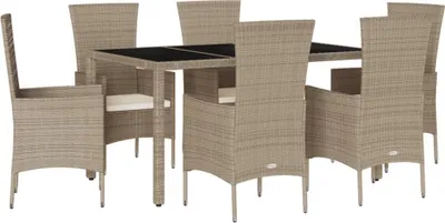 Produktbild von vidaXL 7-tlg. Garten-Essgruppe mit Kissen Beige Poly Rattan