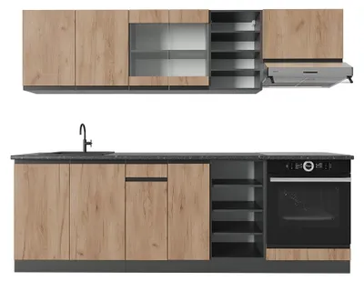 Image de Cuisine Vicco R-Line Chêne doré/anthracite 240cm J-Shape, Model 39847
