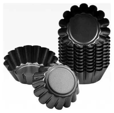 Produktbild von 14 Stück Mini Tortenformen, Antihaft Tartelette Förmchen, Wiederverwendbare Muffin Formen aus Kohlenstoffstahl für Pudding, Backen, Kuchen und Kekse (6,5 x 2,3 cm)