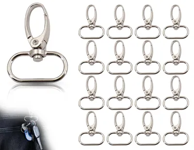 16 D-Ringe für Schlüsselanhänger, 360° drehbar, silber, 46,7 mm