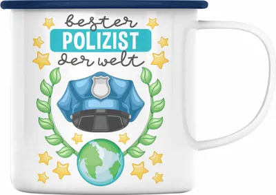Produktbild von Trendation - Bester Polizist Geschenk Emaille Tasse mit Spruch Geschenke Polizei Männer Lustig (Blau)