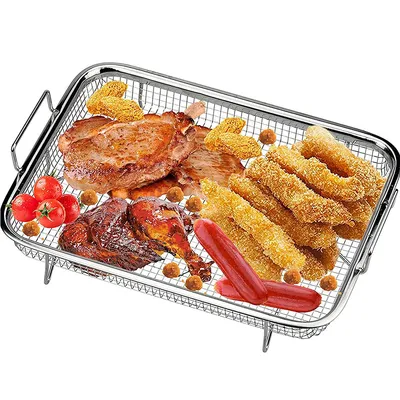 Produktbild von Grillkorb, BBQ Grillkorb, Edelstahl Grillkorb Mit Griff, Backform Set Korb, 30,5x22,3x5,8cm,Zum Backen Von Keksen Und Kuchen,Grillen Und Kühlen