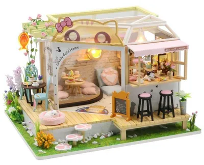 Immagine prodotto di Kit per modellismo 3D in miniatura: gatto e casa delle bambole in legno, adatto a bambini dai 14 anni in su