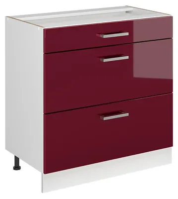 Imagen del producto de Mueble bajo de cocina Vicco R-Line Rojo de alto brillo/Blanco 80 cm con 3 cajones sin encimera, Model 72351