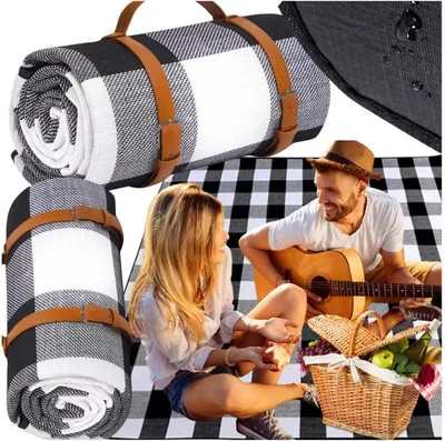 Zdjęcie produktu dla Koc piknikowy plażowy mata z izolacją wodoodporny 200x200cm mata xxl kratka