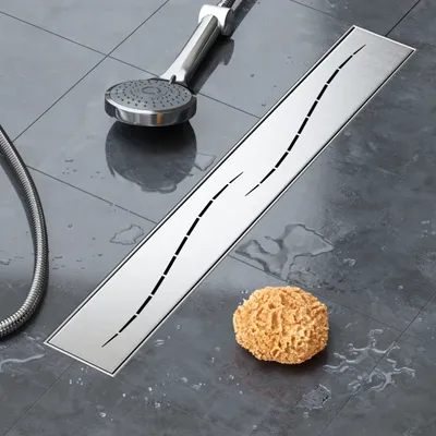 Produktbild von VILSTEIN Duschrinne 60cm, Edelstahl Bodenablauf Komplettset, extra flach, Siphon mit Geruchsstop, Haarsieb - Welle