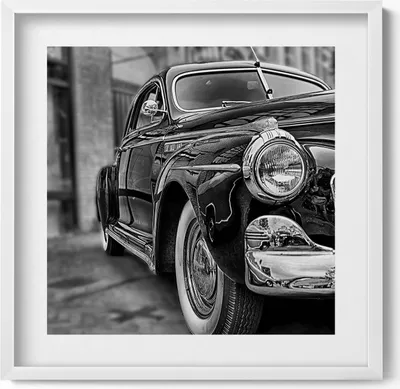 Produktbild von Alter Oldtimer– Wandbild mit Rahmen – Gerahmtes Bild  – Wanddekoration – 50x50 cm –  Weiß Rahmen