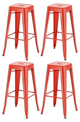 Produktbild von 4er Set Barhocker Joshua I Stapelbare Tresenhocker aus Metall I Barstühle mit Fußstützen I Sitzhöhe 76 cm I Farbe: rot