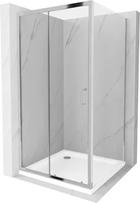 Obrázek produktu pro Mexen Apia rozsouvací sprchový kout 100 x 100 cm, Průhledné, Chromovaná + sprchová vanička Flat - 840-100-100-01-00-4010